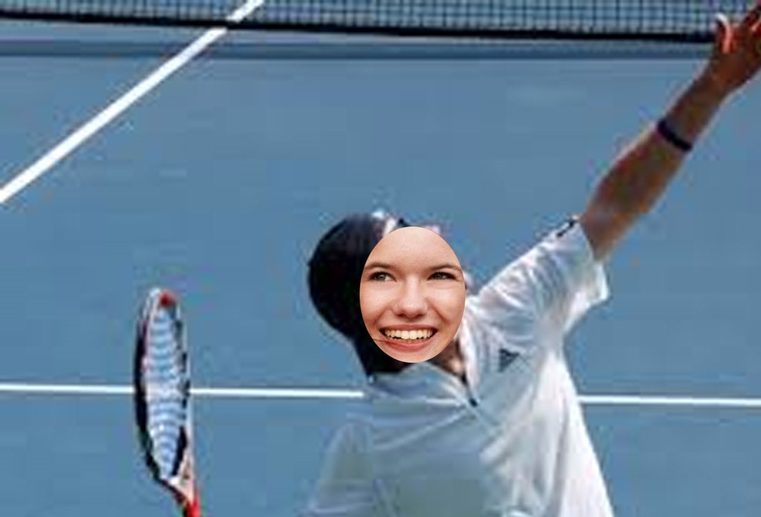 Stock photo girl's face on a tennis player's face