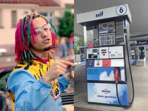 A picture of the musician Lil Pump and a gas pump 