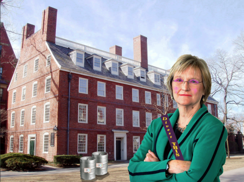 Drew Faust in front of Mass Hall