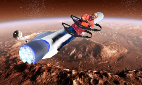 Louis CK strapped to a rocket