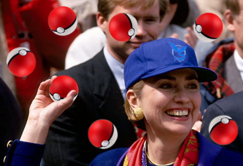 Hillary Clinton with Pokemon balls