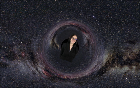 A woman in a black hole.
