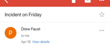 Email subject line reads "Incident on Friday"
